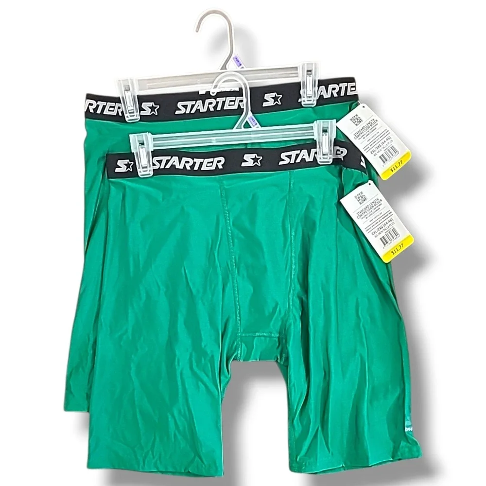 2 Pairs Starter Standard Length Compression Boxer Brief 2XL Big & Tall Green